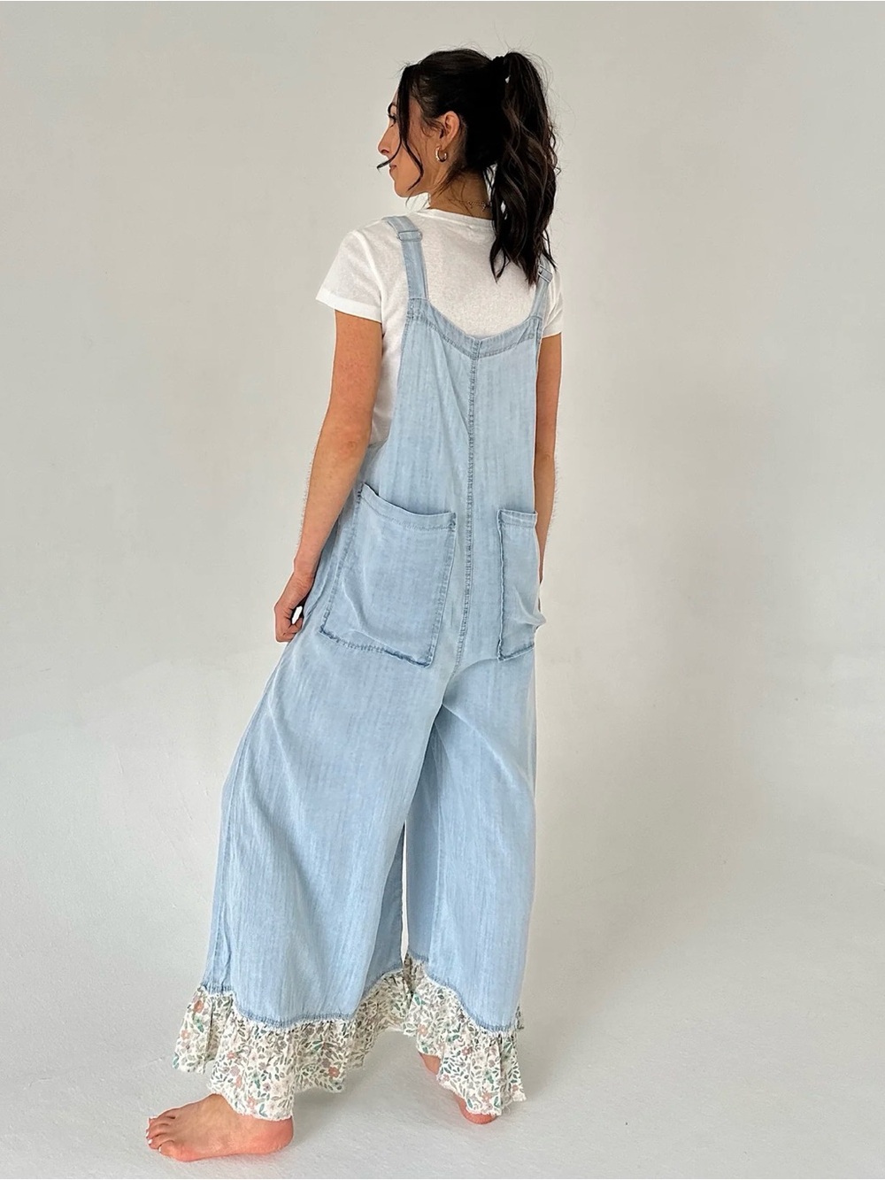 POL Light Blue Patchwork Wide-Leg Denim Overalls - Picture 11 of 13